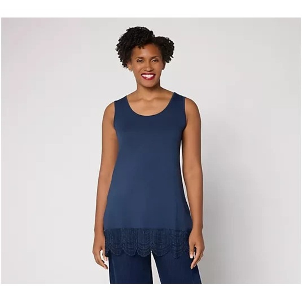 LOGO Layers by Lori Goldstein Knit Tank with Lace Trim Inks X-Large